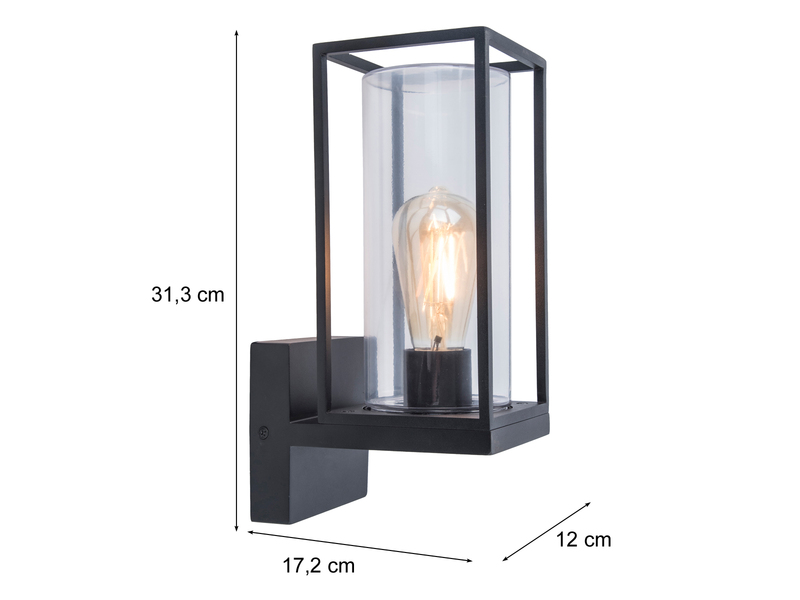 LED Außenwandleuchte Laterne Schwarz mit Glas, Höhe 31,3 cm