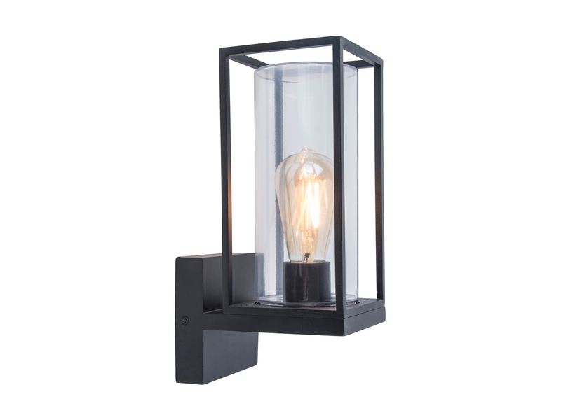 LED Außenwandleuchte Laterne Schwarz mit Glas, Höhe 31,3 cm