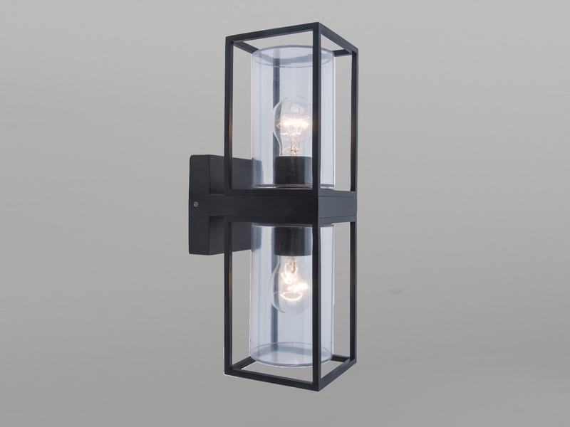 LED Außenwandleuchte Laterne Schwarz mit Glas & Up and Down Licht