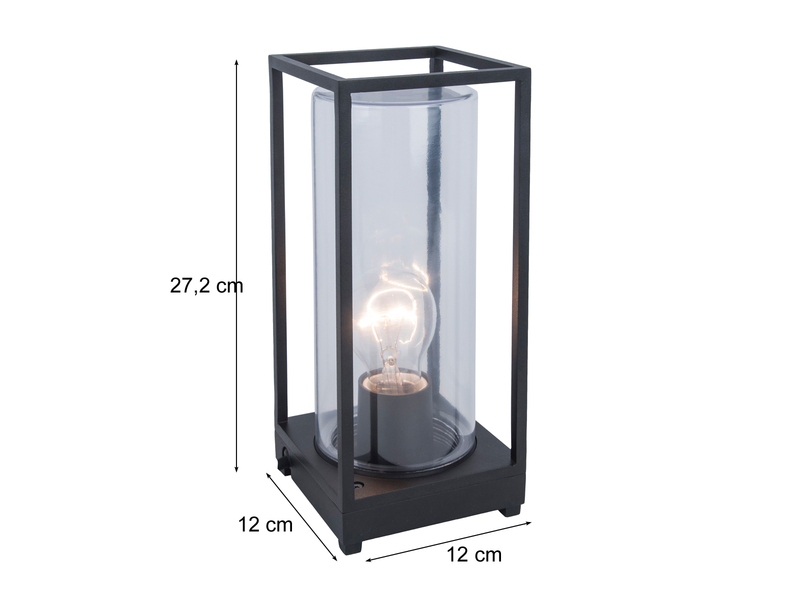 LED Außen Tischleuchte Laterne in Schwarz mit Glas Höhe 27,2 cm
