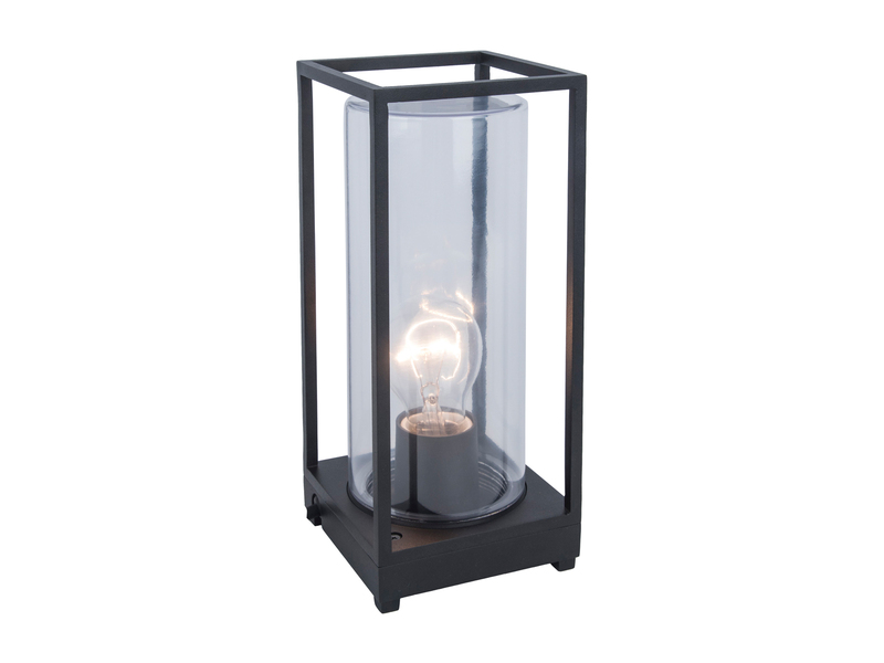 LED Außen Tischleuchte Laterne in Schwarz mit Glas Höhe 27,2 cm
