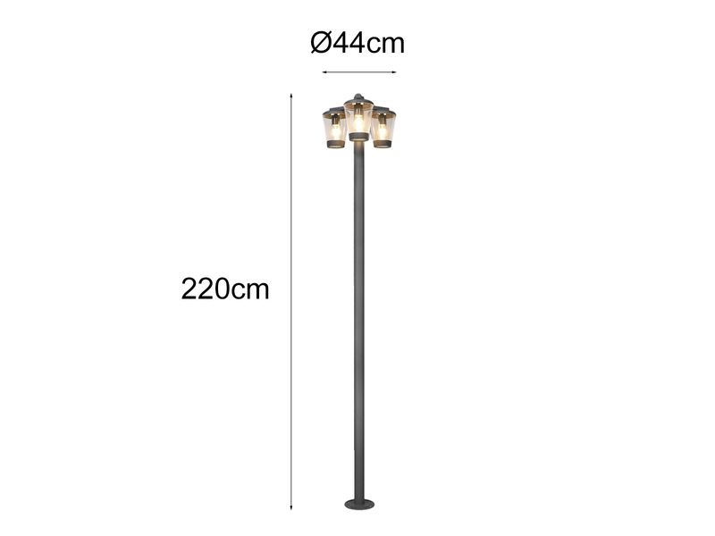 LED Mastleuchte Außen Kandelaber 3-flammig, Anthrazit, Höhe 220cm