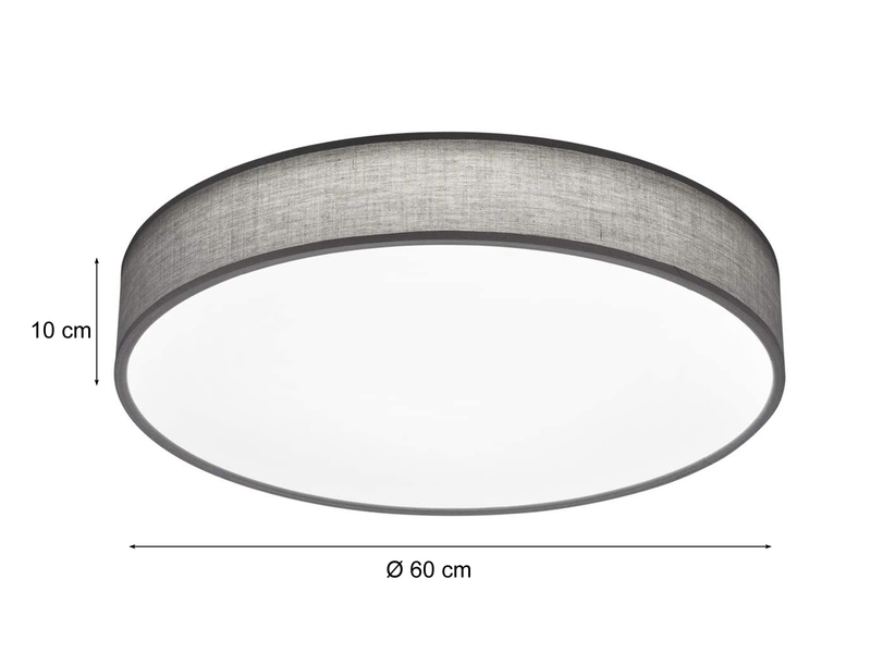 LED Deckenleuchte LUGANO mit Fernbedienung, Stoffschirm Grau Ø 60cm