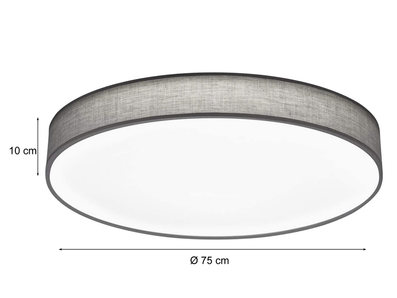 LED Deckenleuchte LUGANO mit Fernbedienung, Stoffschirm Grau Ø 75cm