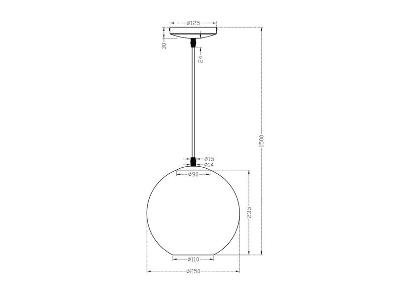 Pendelleuchte MOON 1-flammig mit Glaskugel Lampenschirm Opalglas, Ø 25cm