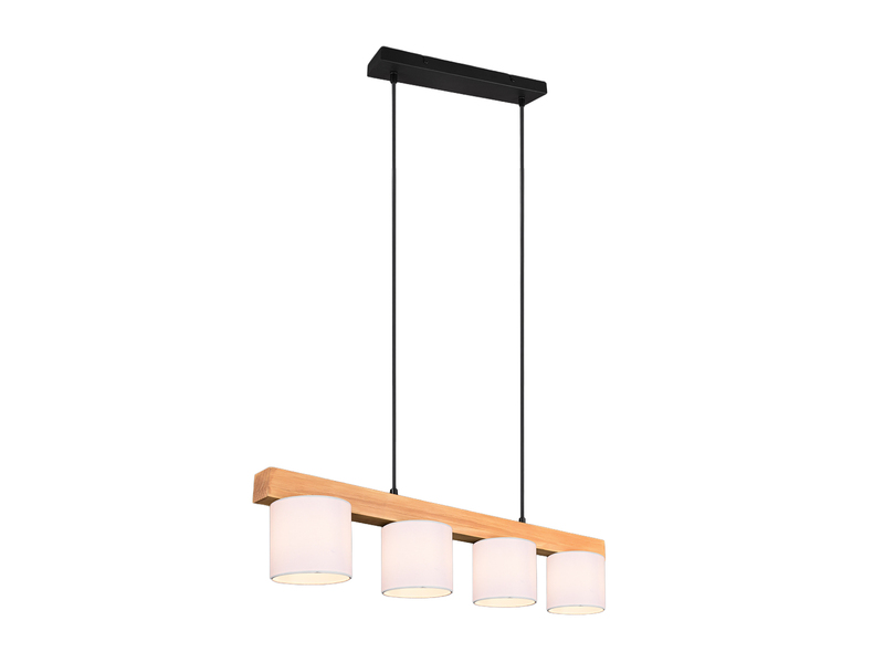 Pendelleuchte CAMERON Holzbalken 4-flammig Stoff Lampenschirme Weiß, B: 75cm
