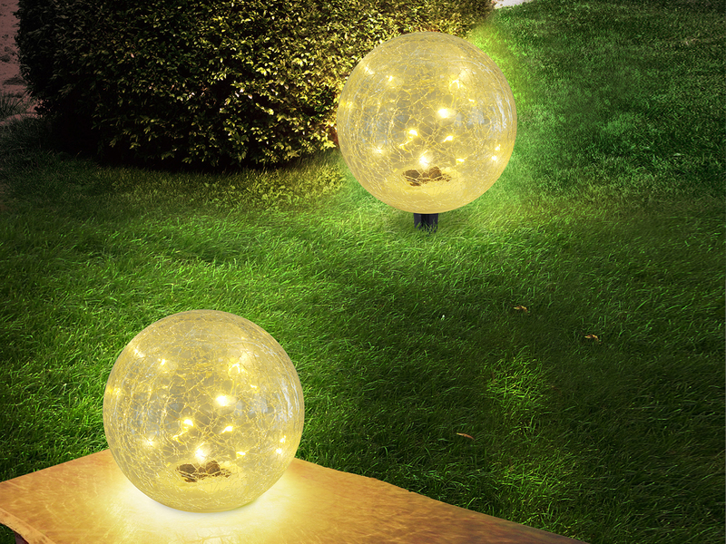 LED Solarkugeln 2er SET - Glas Leuchtkugeln Ø 15cm mit Erdspieß, Bruchoptik