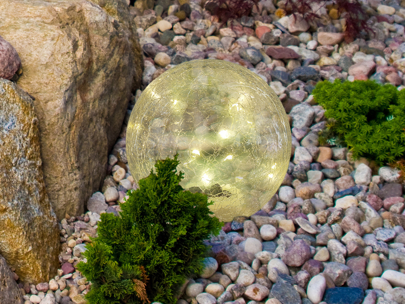 LED Solarkugeln 2er SET - Glas Leuchtkugeln Ø 15cm mit Erdspieß, Bruchoptik