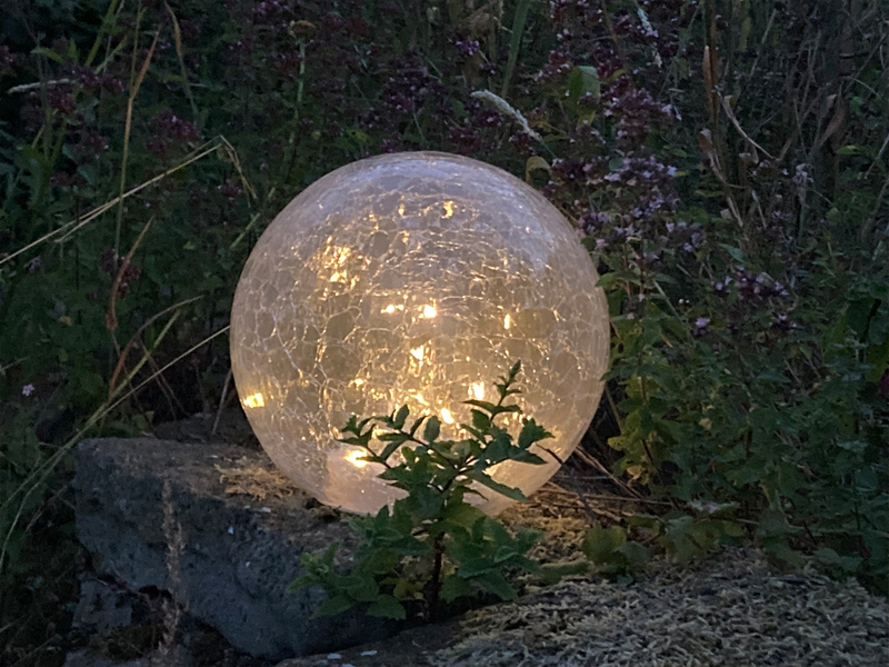 LED Solarkugeln 2er SET - Glas Leuchtkugeln Ø 19,5cm mit Erdspieß, Bruchoptik