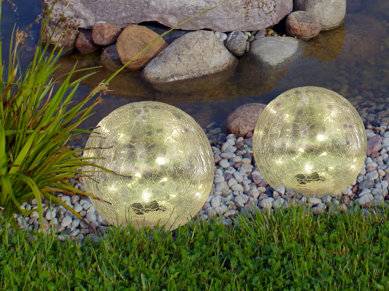 LED Solarkugeln 2er SET Ø 15cm & 19,5cm, Glasschirm mit Erdspieß