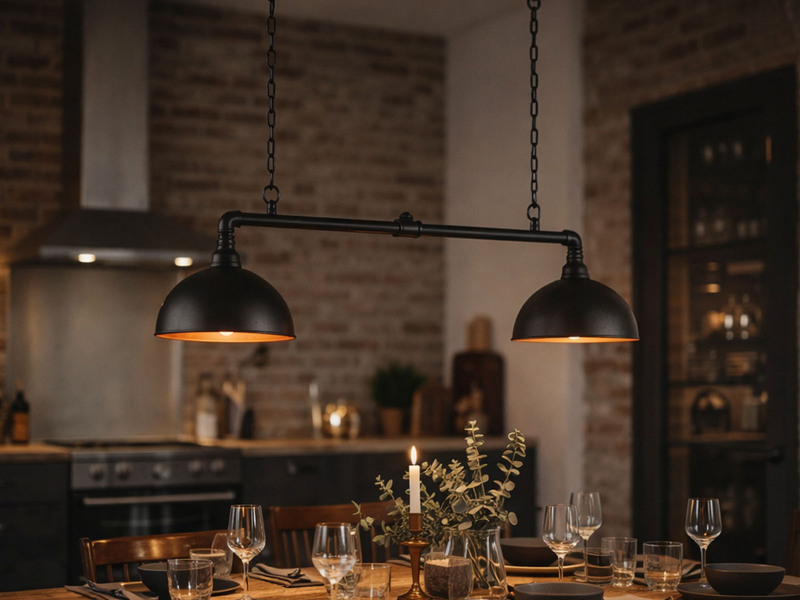 Pendelleuchte LEITUNG 2-flammig Industrial Style Schwarz Gold, Breite 87cm