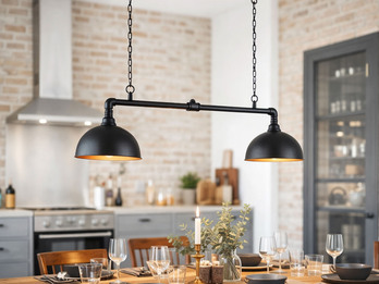 Pendelleuchte LEITUNG 2-flammig Industrial Style Schwarz Gold, Breite 87cm Pendelleuchte LEITUNG 2-flammig Industrial Style Schwarz Gold, Breite 87cm