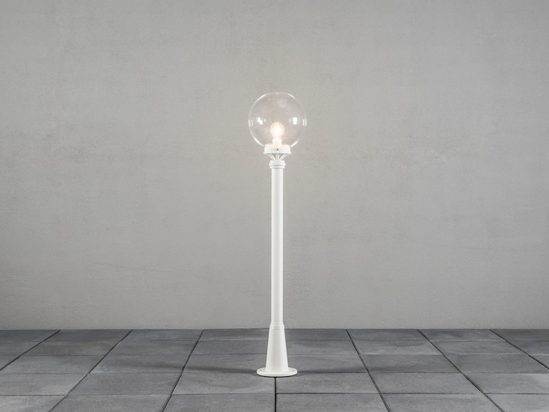 LED Wegeleuchte Aluminium Weiß mit Glaskugel, Höhe 118cm