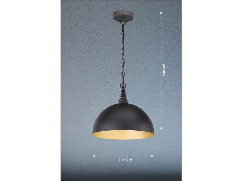 LED Pendelleuchte 1-flammig Industrial Lampenschirm Schwarz Gold, Ø 35cm