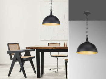 LED Pendelleuchte 1-flammig Industrial Lampenschirm Schwarz Gold, Ø 35cm