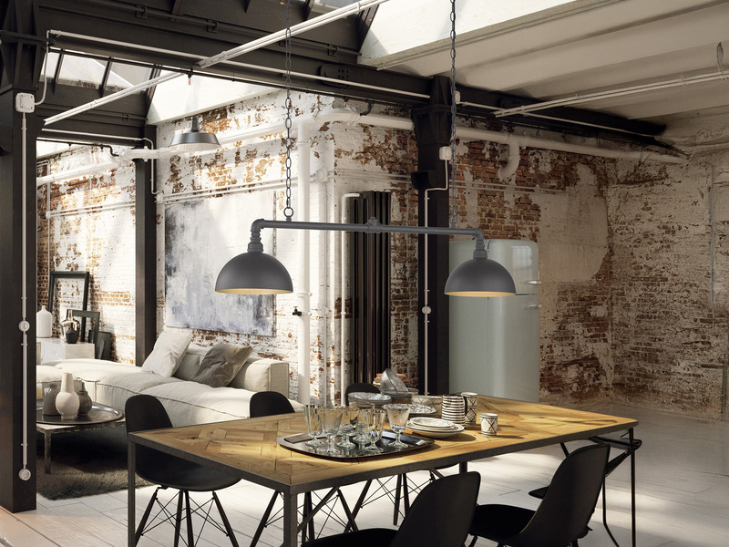 LED Pendelleuchte 2-flammig Industrial Style Schwarz Gold, Breite 87cm