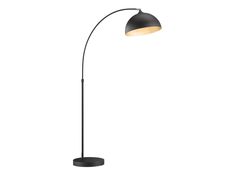 LED Bogenlampe dimmbar mit Lampenschirm Schwarz Gold, Höhe 200cm