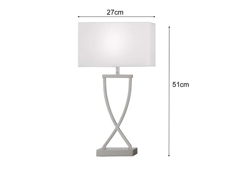 Große LED Tischleuchte Silber mit Stoffschirm Weiß eckig - Höhe 51cm