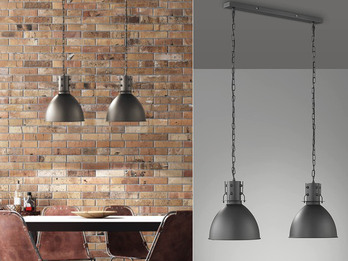Pendelleuchte LONDON Industrial 2-flammig in Schwarz / innen Silber, B: 90cm