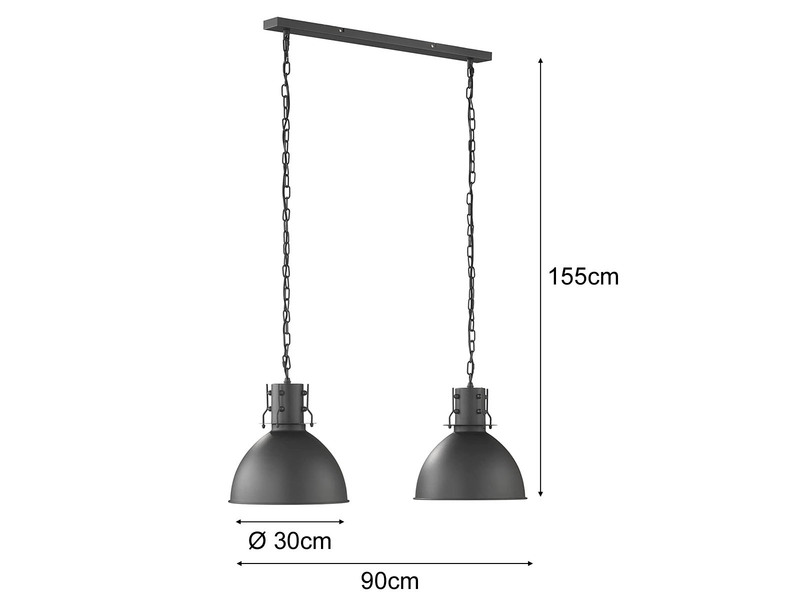 LED Pendelleuchte Industrial 2-flammig Schwarz / innen Silber, Breite 90cm