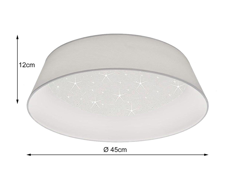 LED Deckenleuchte mit Sternenhimmel und Stofflampenschirm in Weiß, Ø 45cm