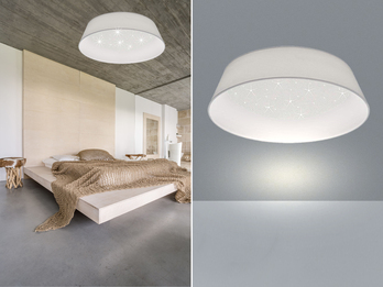 LED Deckenleuchte mit Sternenhimmel und Stofflampenschirm in Weiß, Ø 45cm