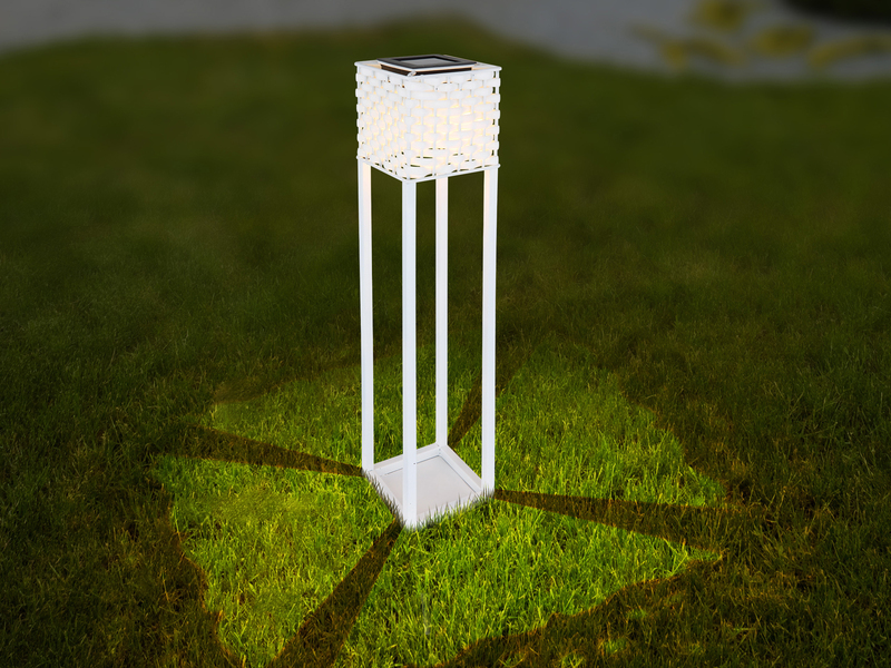 LED Rattan Solarleuchte Weiß - Outdoor Stehlampe mit Erdspieß Höhe 62cm