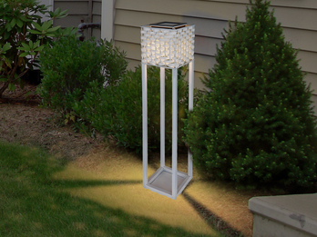 LED Rattan Solarleuchte Weiß - Outdoor Stehlampe mit Erdspieß Höhe 62cm