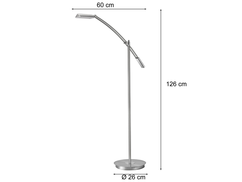 Kleine LED Stehleuchte VERONA dimmbar & schwenkbar in Silber, Höhe 126cm
