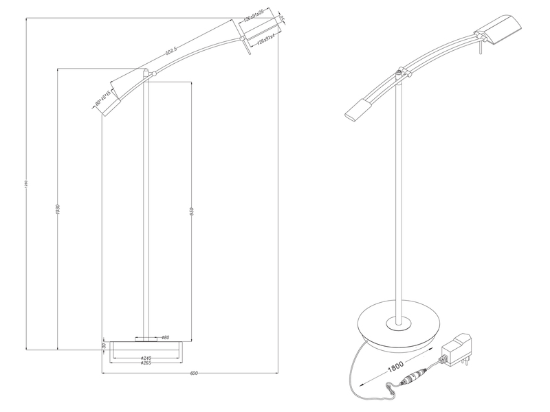 Kleine LED Stehleuchte VERONA dimmbar & schwenkbar in Silber, Höhe 126cm