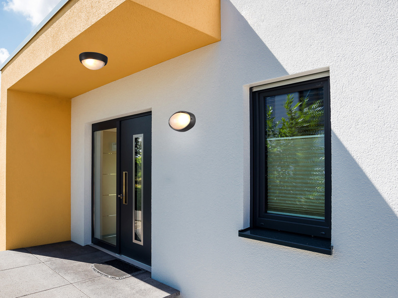 Außenwandleuchte TEMO Schwarz Fassadenbeleuchtung IP44 oval Breite 21,3cm