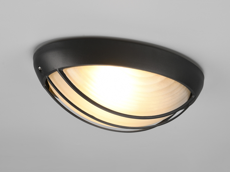 Außenwandleuchte TIRSO Schwarz mit Gitter oval, Breite 32cm