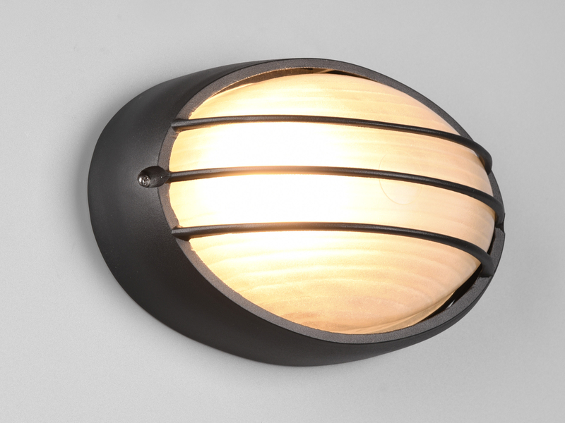 Außenwandleuchte TIRSO Schwarz mit Gitter oval, Breite 32cm
