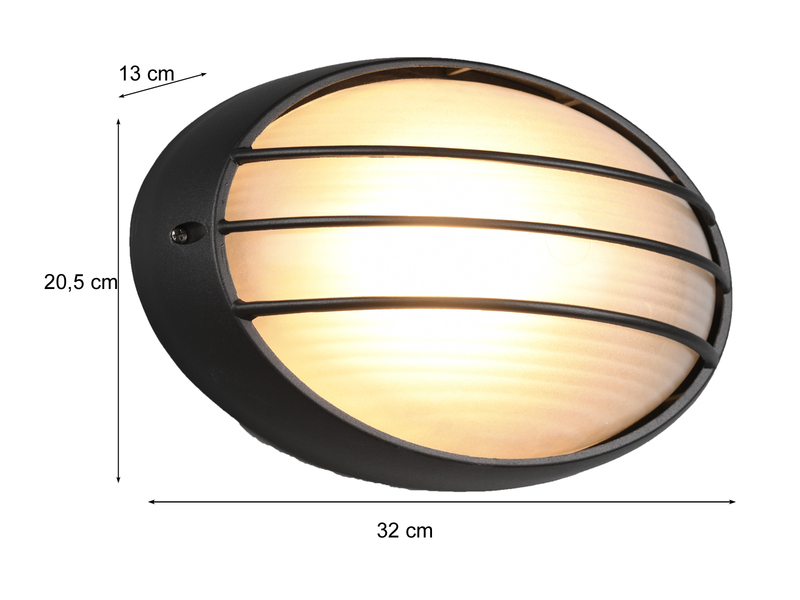Außenwandleuchte TIRSO Schwarz mit Gitter oval, Breite 32cm