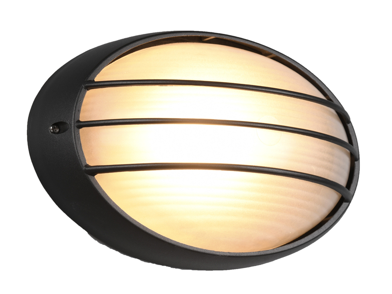 Außenwandleuchte TIRSO Schwarz mit Gitter oval, Breite 32cm
