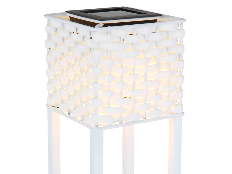 LED Rattan Solarleuchten 2er Set Weiß - Außenstehlampen mit Erdspieß Höhe 62cm
