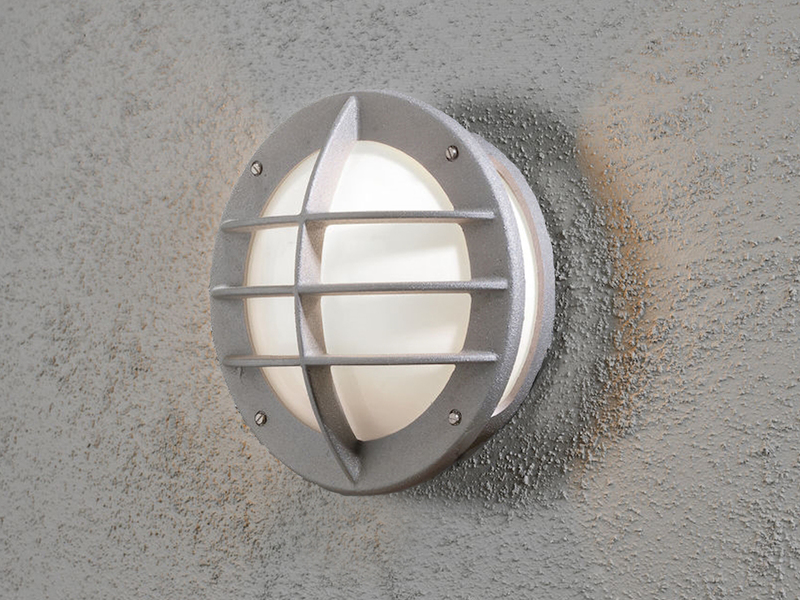 LED Außenwandleuchte Aluminium Silbergrau & Acrylglas Weiß, Ø 31cm