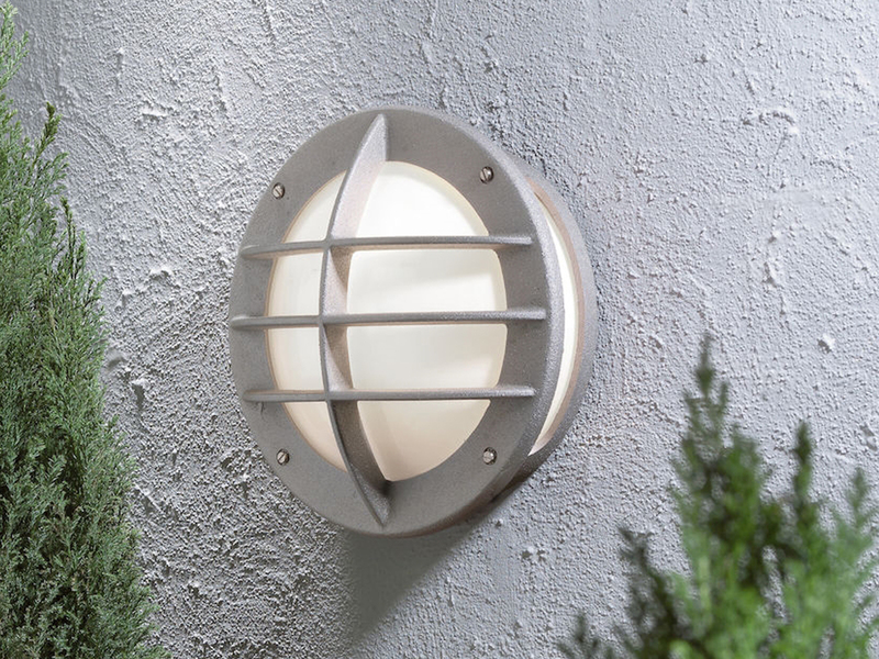 LED Außenwandleuchte Aluminium Silbergrau & Acrylglas Weiß, Ø 31cm