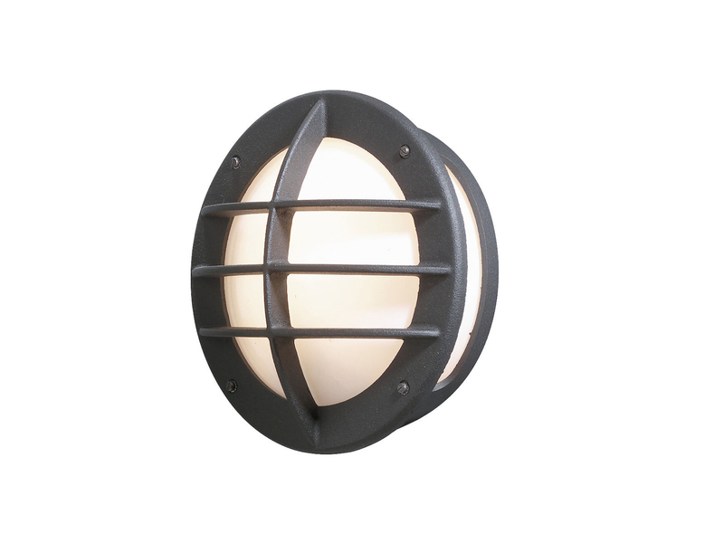 LED Außenwandleuchte mit Steckdose, Alu schwarz & Acrylglas Weiß, Ø 31cm