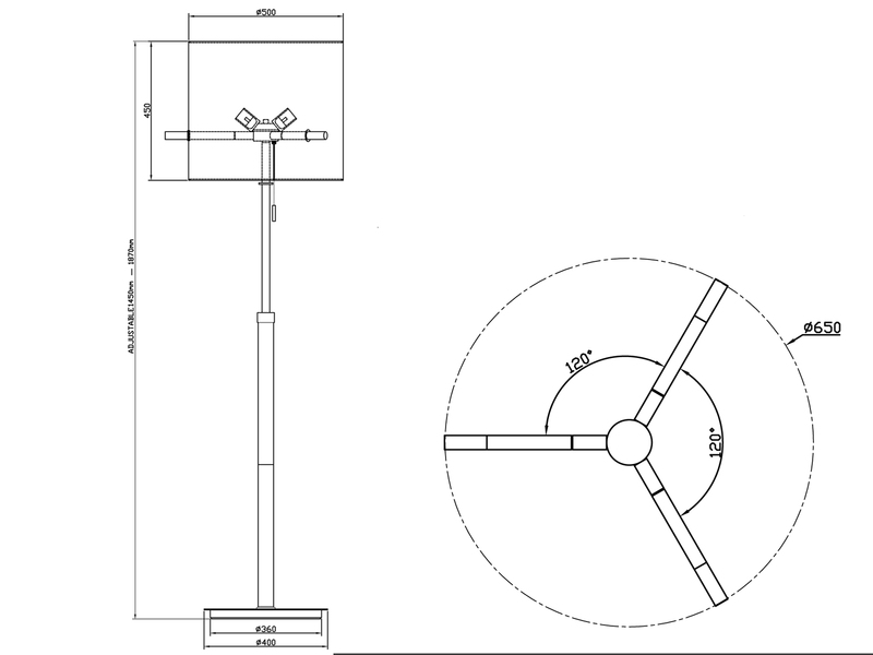 Stehlampe CAMDEN Silber mit Stoffschirm Grau Höhenverstellbar 145-187cm