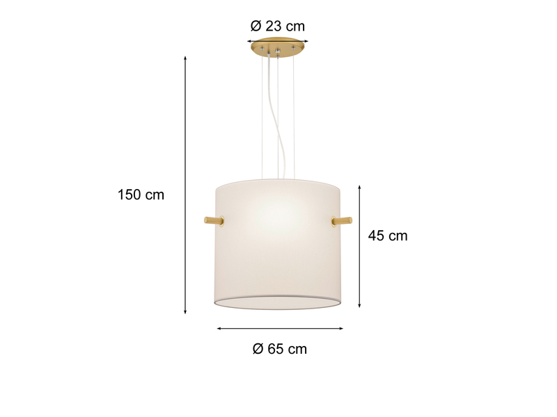 LED Pendelleuchte Messing matt mit Stoff Lampenschirm Weiß Ø 65cm
