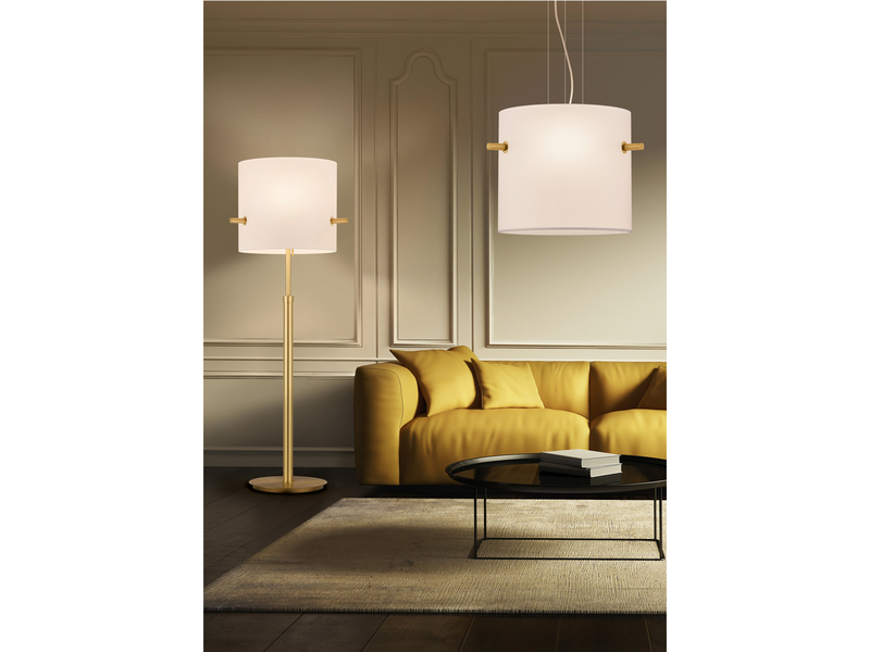 LED Stehlampe Messing mit Stoffschirm Weiß Höhenverstellbar 145-187cm