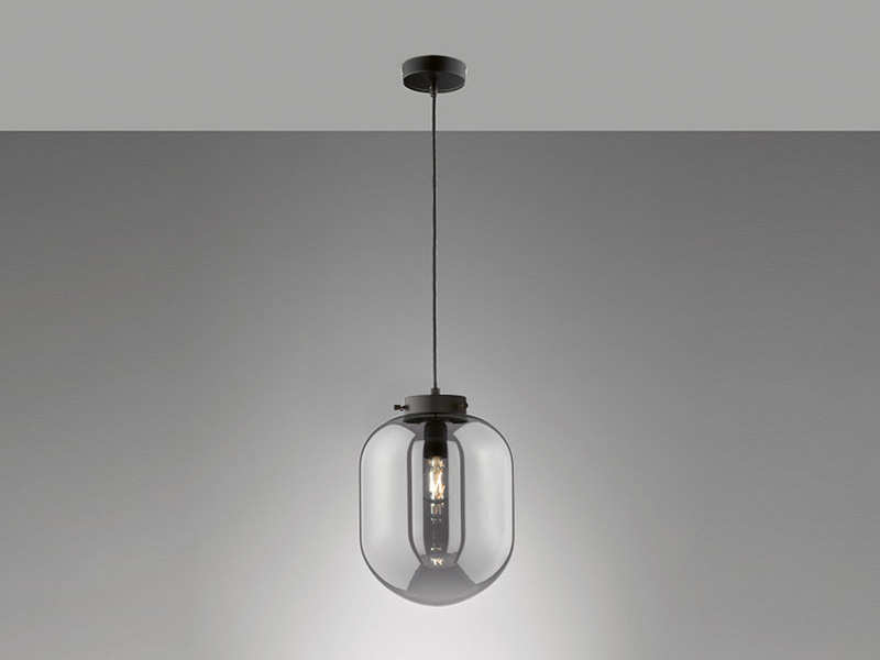 Kleine Pendelleuchte REGI 1-flammig Glaskugel aus Rauchglas, Ø 18cm