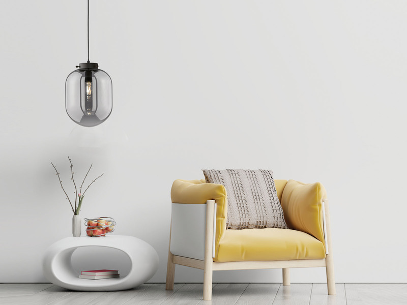 Kleine Pendelleuchte REGI 1-flammig Glaskugel aus Rauchglas, Ø 18cm