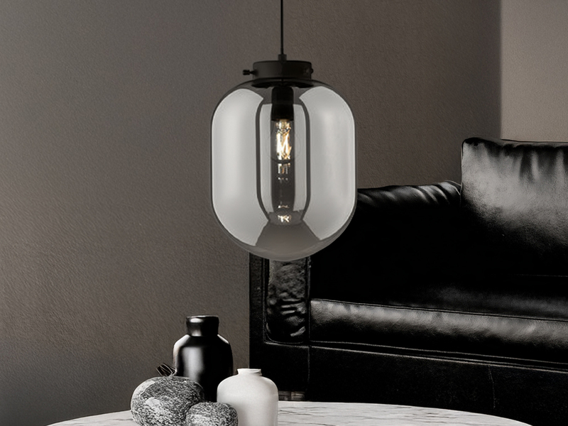 Pendelleuchte REGI Industrial einflammig Rauchglas Glaskugel, Ø 18cm