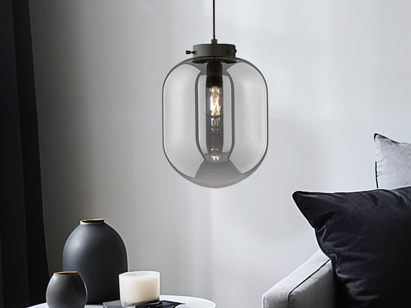 Kleine Pendelleuchte REGI 1-flammig Glaskugel aus Rauchglas, Ø 18cm