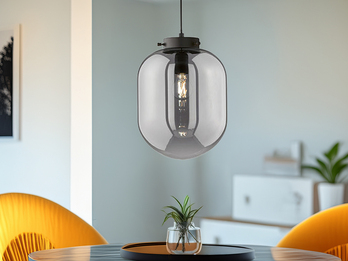 Kleine Pendelleuchte REGI 1-flammig Glaskugel aus Rauchglas, Ø 18cm