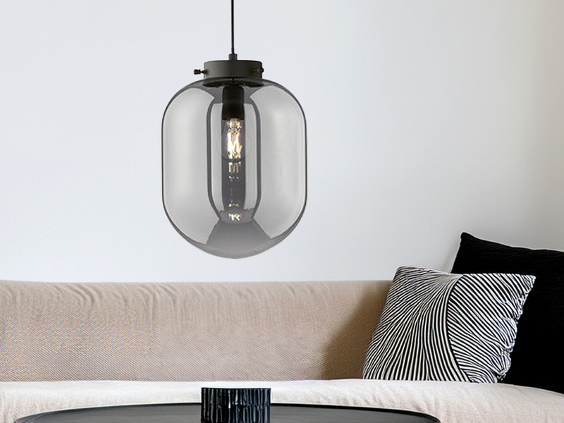 LED Pendelleuchte Industrial einflammig Rauchglas - Glaskugel, Ø 18cm