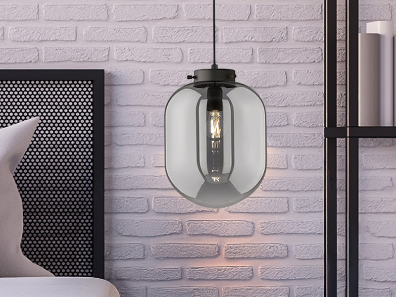 LED Pendelleuchte Industrial einflammig Rauchglas - Glaskugel, Ø 18cm