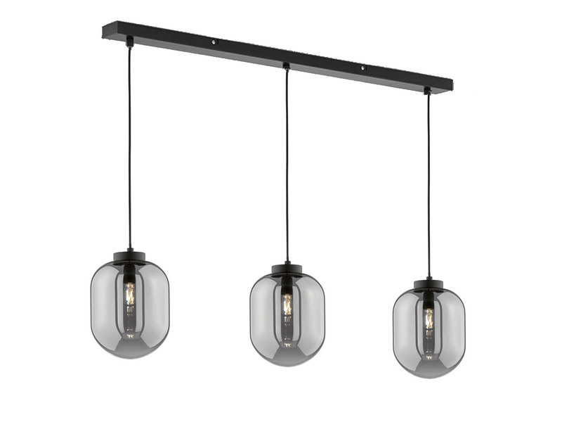 LED Pendelleuchte Industrial 3 flammig mit Rauchglas Glaskugeln - Länge 96cm